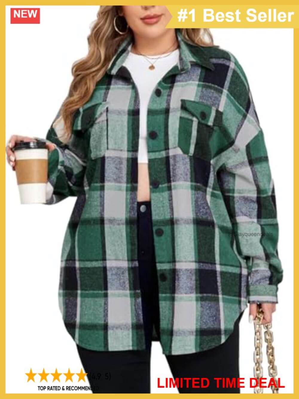 Flannel Plaid Shacket Button Down Oversized Casual Jacket